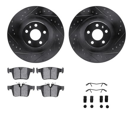 DYNAMIC FRICTION CO 8512-27305, Rotors-Drilled and Slotted-Black w/ 5000 Advanced Brake Pads incl. Hardware, Zinc Coated 8512-27305